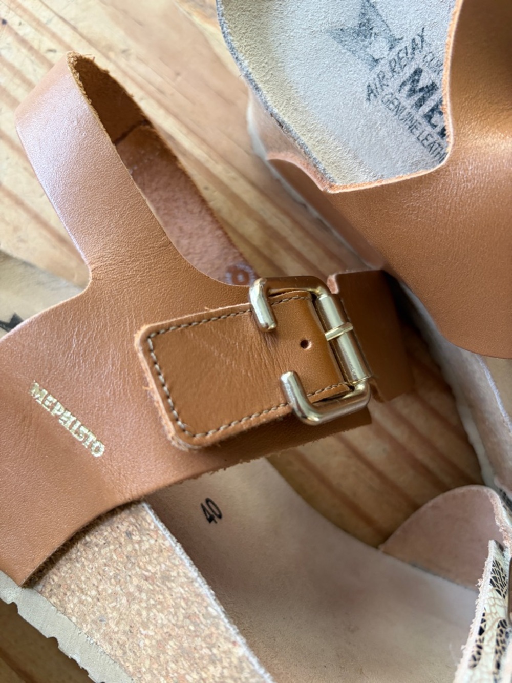 Mephisto Lissandra Cork Wedge Platform Sandals Leather Brown Cream Gold Size 10 - Picture 8 of 14